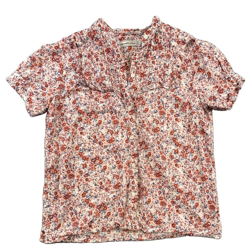 Abercrombie & Fitch Button Microfloral Blouse XS Preppy Boho Coquette Cottage